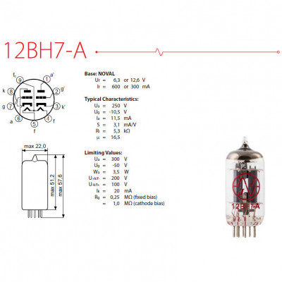 JJ ELECTRONIC 12BH7-A лампа для гітарного підсилювача