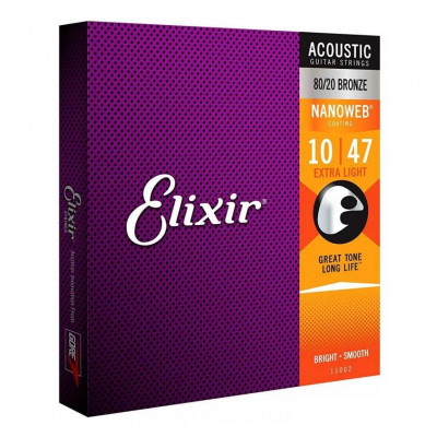 ELIXIR AC NW EL BRONZE NANOWEB EXTRA LIGHT (010-047) 11002 струни для акустичної гітари