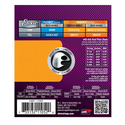 ELIXIR AC NW L Bronze Nano Web Light (012-053) струни для акустичної гітари