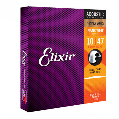 ELIXIR PB NW EL PHOSPHOR BRONZE NANOWEB EXTRA LIGHT (010-047) 16002 струни для акустичної гітари