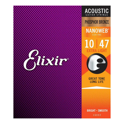 ELIXIR PB NW EL PHOSPHOR BRONZE NANOWEB EXTRA LIGHT (010-047) 16002 струни для акустичної гітари