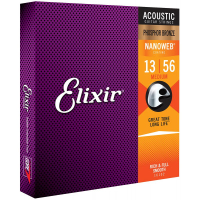 ELIXIR PB NW M PHOSPHOR BRONZE NANOWEB MEDIUM (013-056) 16102 струни для акустичної гітари 
