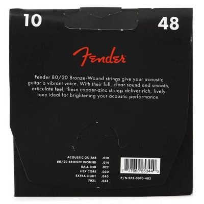 FENDER 70XL 80/20 BRONZE WOUND ACOUSTIC STRINGS (10-48) струни для акустичної гітари