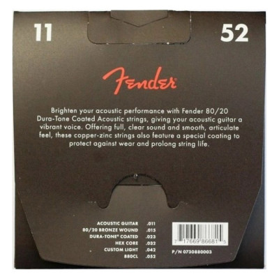 FENDER 880CL 80/20 DURA-TONE COATED ACOUSTIC GUITAR STRINGS (11-52) струни для акустичної гітари