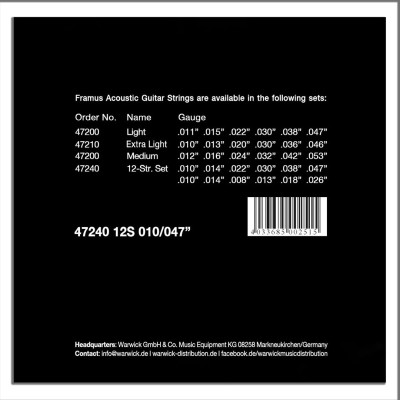 FRAMUS 47240 PHOSPHOR BRONZE LIGHT 12-STRING (10-47) струни для акустичної гітари