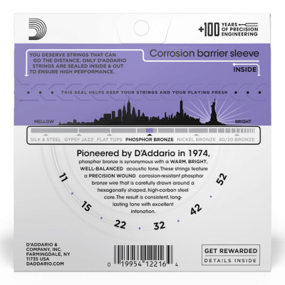 D'ADDARIO EJ26 PHOSPHOR BRONZE CUSTOM LIGHT (11-52) струни для акустичної гітари