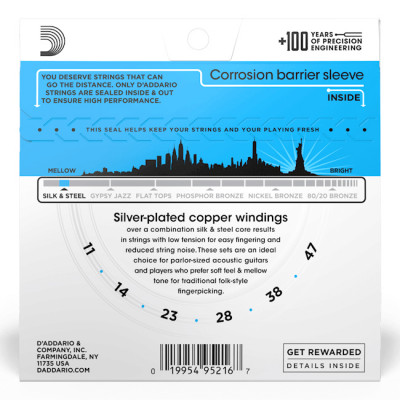 D'ADDARIO EJ40 SILK & STEEL FOLK REGULAR LIGHT (11-47) струни для акустичної гітари