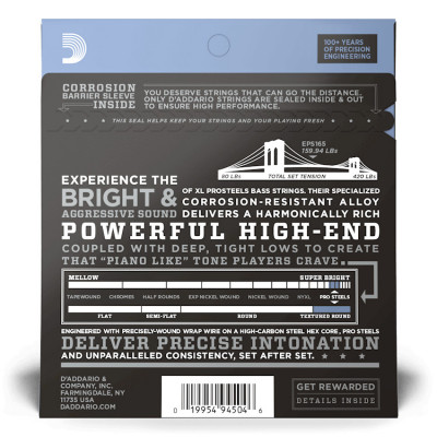 D'ADDARIO EPS165 XL PROSTEELS REG LIGHT TOP / MED BOTTOM (45-105) струни для бас-гітари