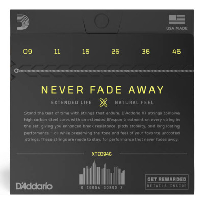 D'ADDARIO XTE0946 XT ELECTRIC NICKEL PLATED STEEL SUPER LIGHT TOP / REGULAR BOTTOM (09-46) струни для електрогітари