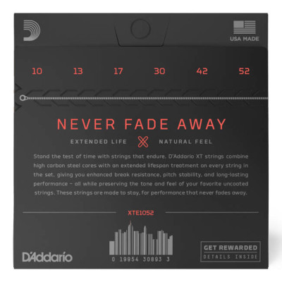 D'ADDARIO XTE1052 XT ELECTRIC NICKEL PLATED STEEL LIGHT TOP / HEAVY BOTTOM (10-52) струни для електрогітари