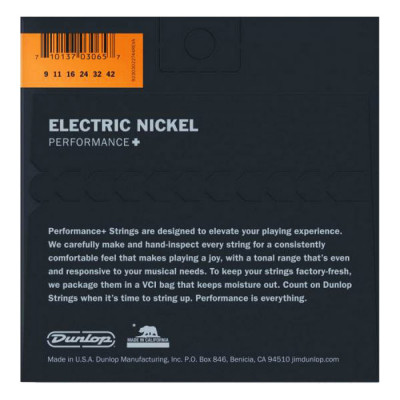 DUNLOP DEN0942 NICKEL PLATED STEEL (09-42) PERFORMANCE+ струни для електрогітари