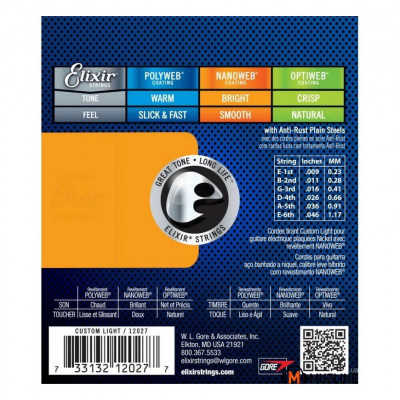 ELIXIR EL CL ANTI-RUST NANOWEB CUSTOM LIGHT (009-046) 12027 струни для електрогітари