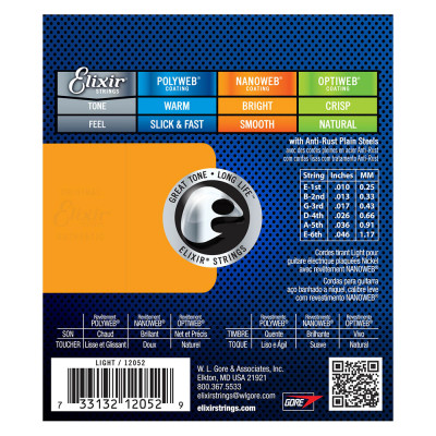 ELIXIR EL NW L ANTI-RUST NANOWEB LIGHT (010-046) 12052 струни для електрогітари