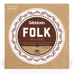 D'ADDARIO EJ33 FOLK NYLON 80/20 Bronze Ball End Clear Treble