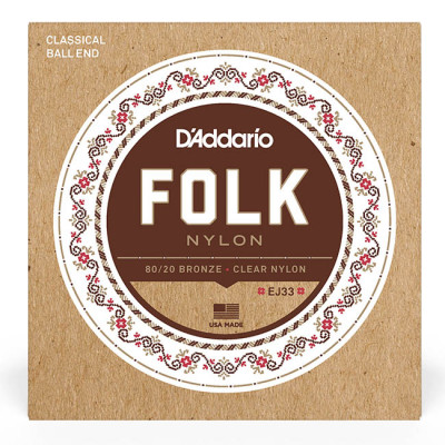 D'ADDARIO EJ33 FOLK NYLON 80/20 Bronze Ball End Clear Treble струни для класичної гітари