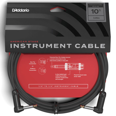 D'Addario PWAMSGRR10 angled инструментальный кабель, длина 3м