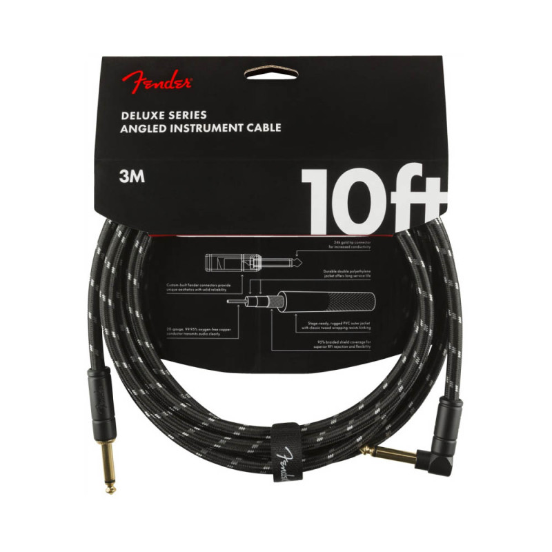 FENDER CABLE DELUXE SERIES 10' ANGLED BLACK TWEED