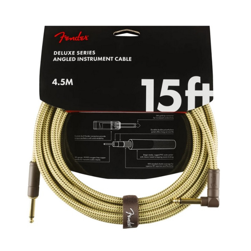 FENDER CABLE DELUXE SERIES 15' ANGLED TWEED