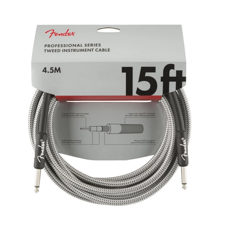 FENDER CABLE PROFESSIONAL SERIES 15' WHITE TWEED