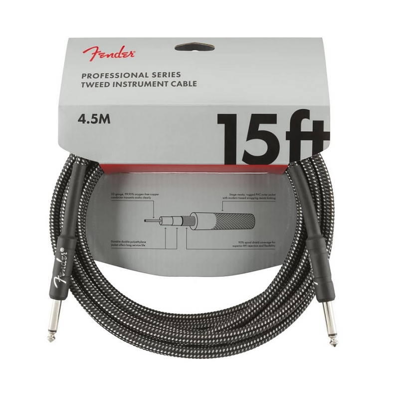 FENDER CABLE PROFESSIONAL SERIES 15' GREY TWEED 