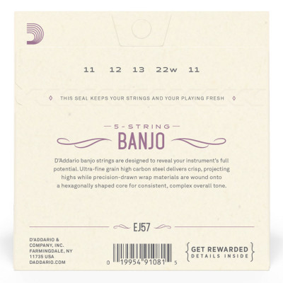 D`ADDARIO EJ57 BANJO NICKEL PLATED STEEL CUSTOM MEDIUM (11-22) струны для банджо